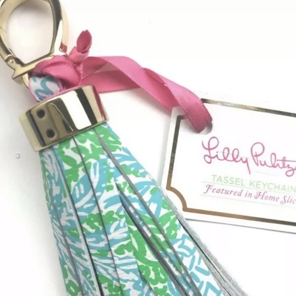LILLY PULITZER Tassel Keychain Fob Leather gold - Picture 3 of 5